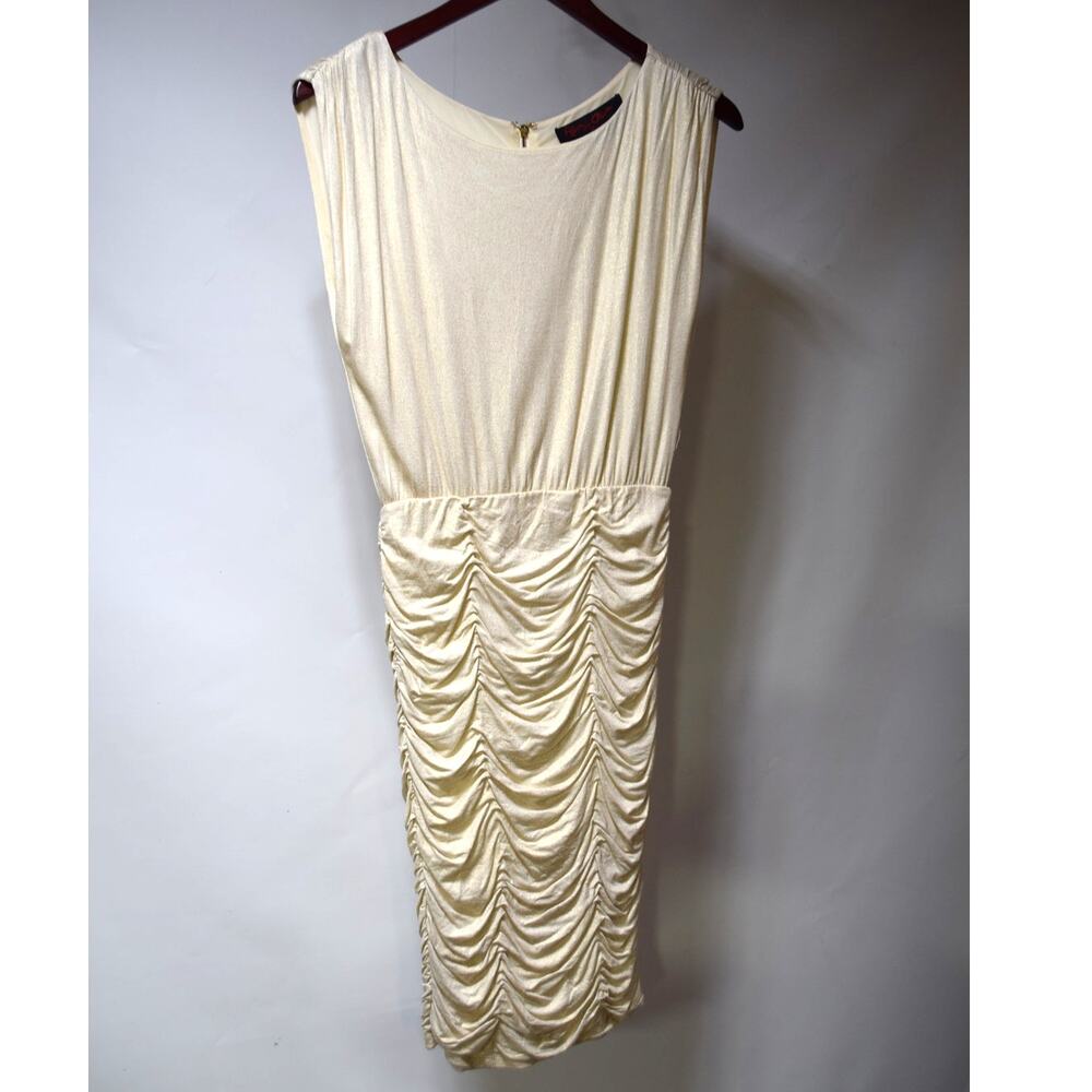 Alice + Olivia Air Cream Gold Metallic Ruched Sleeveless Cocktail Dress XS